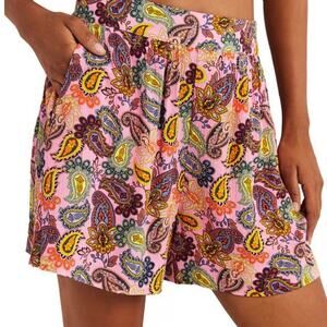 Boden Grace Shorts Womens 10 Pink Paisley Crepe Pockets Colorful Beach Summer